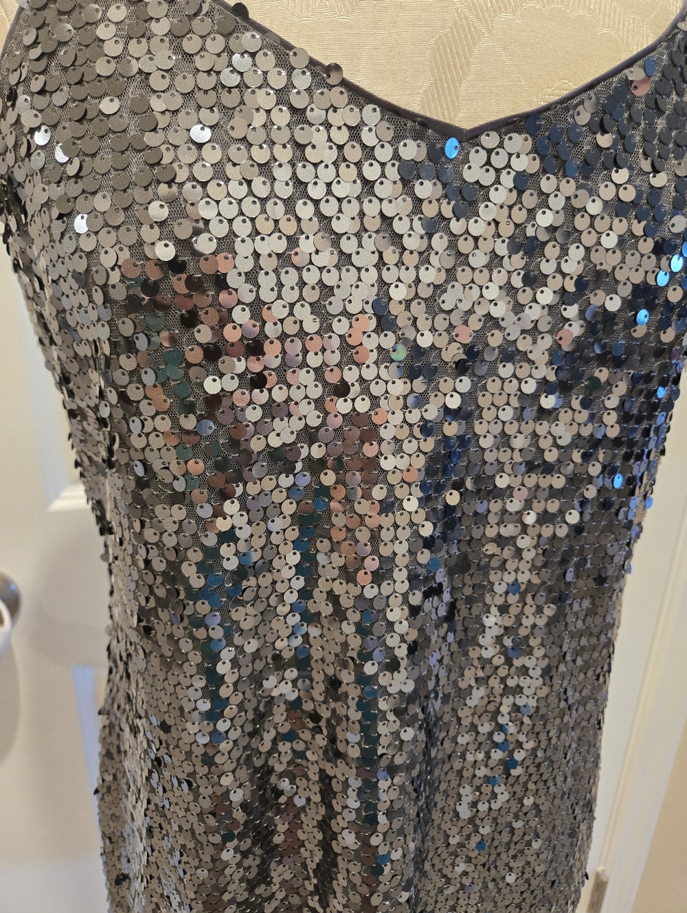 Express Silver Sequin Slip Dress - Spaghetti Strap Party Dress, Size Small - Picture 3 of 8